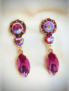 Sparkling Fuchsia In Vintage Artisan Handcrafted Gold Plated Drop Earrings